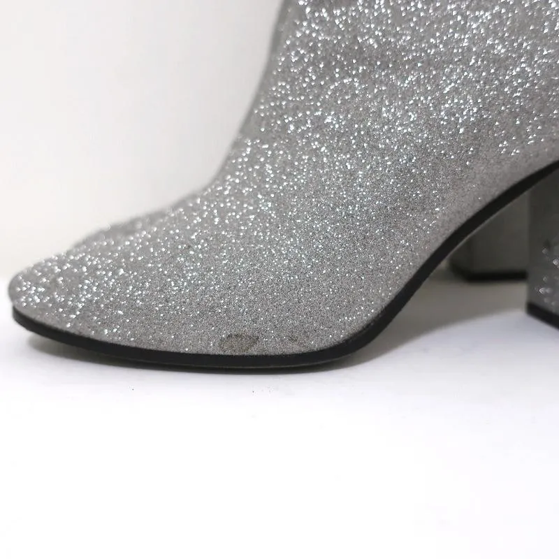 Balenciaga Glitter Ankle Boots Silver Size 37.5 High Heel Booties