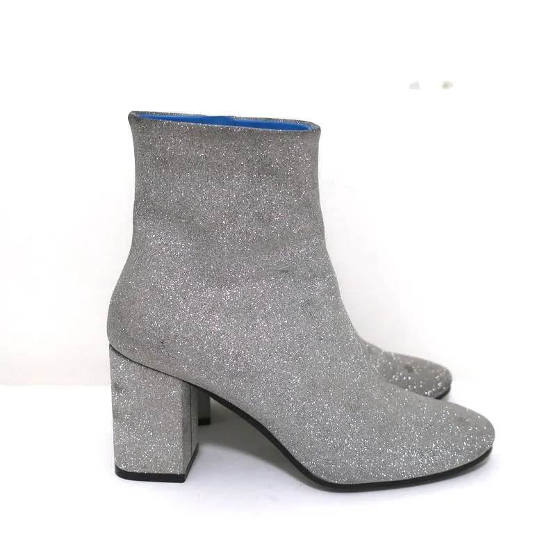 Balenciaga Glitter Ankle Boots Silver Size 37.5 High Heel Booties
