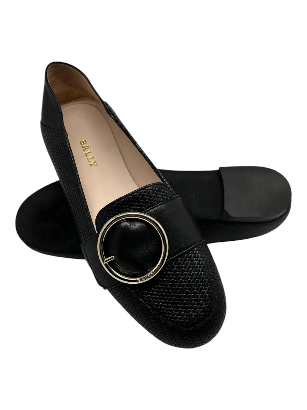 Bally Clariska 6301228 Women's Black Embossed Leather Flats