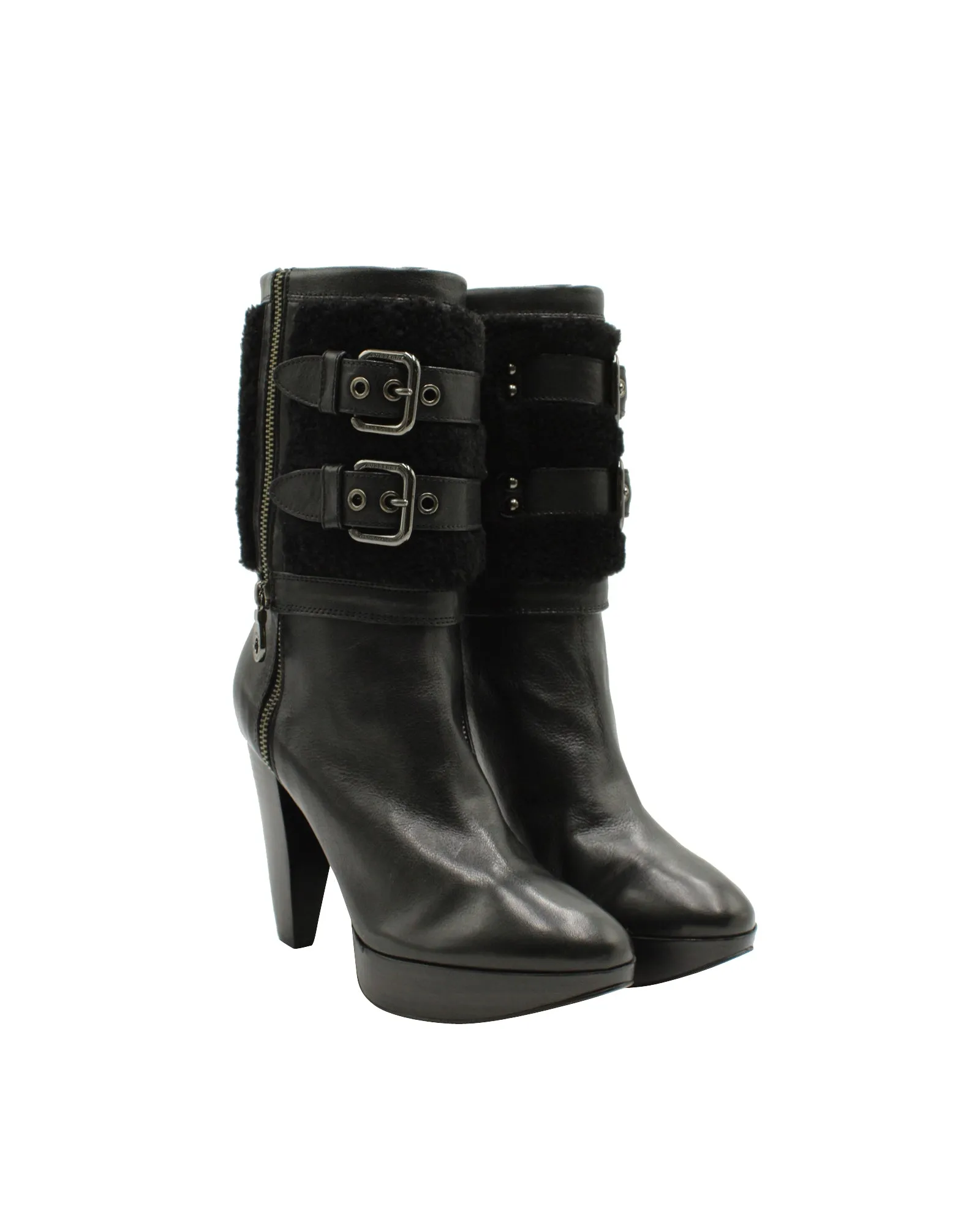 Burberry Mink Fur Ankle Boots in Black Leather