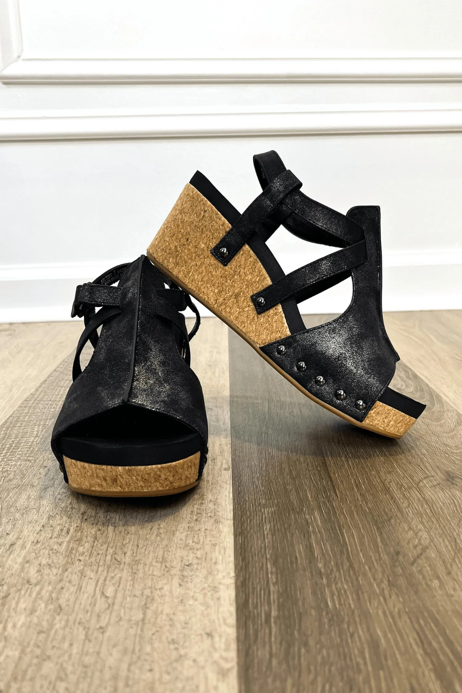 Cork Wedge Sandals In Starry Black