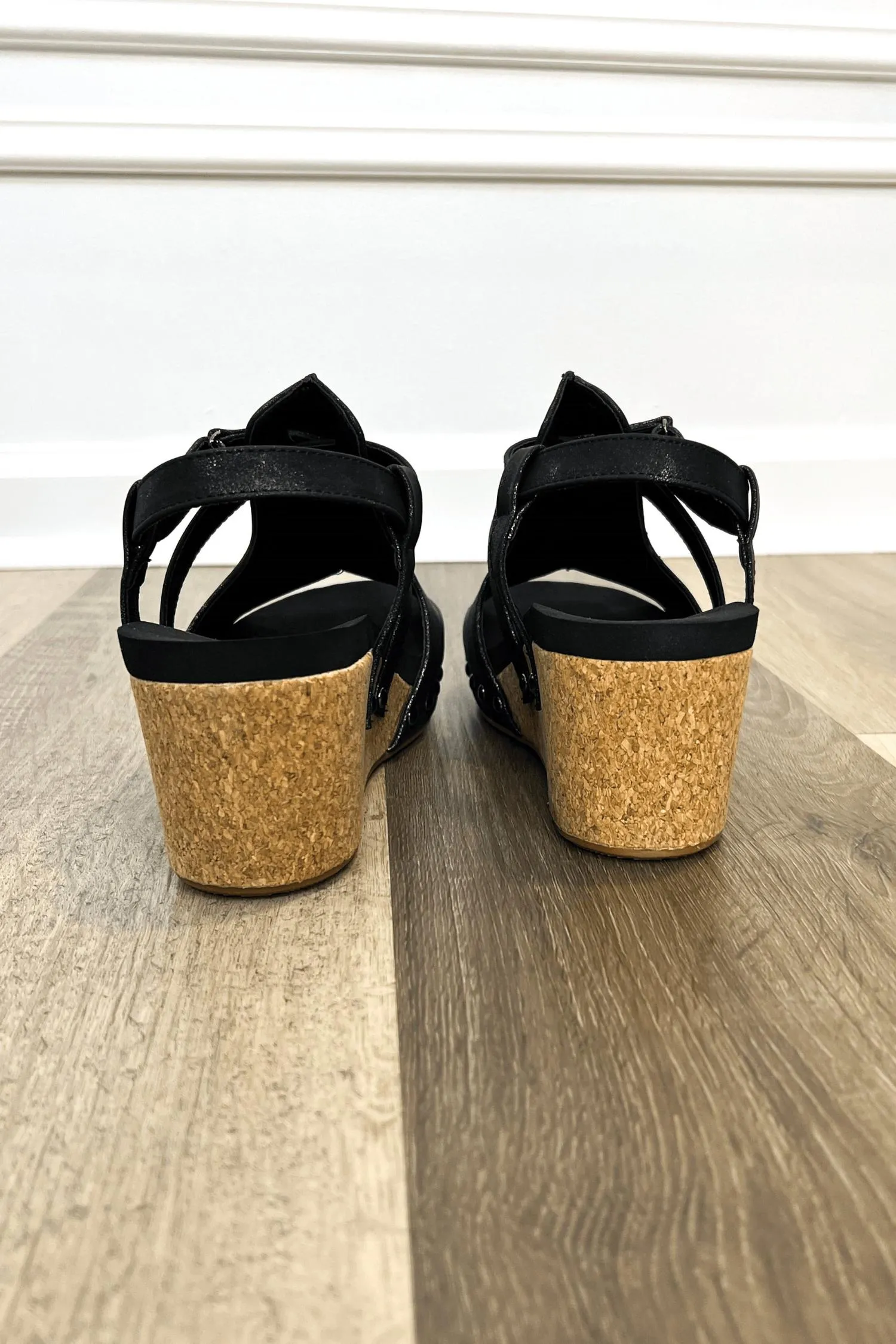 Cork Wedge Sandals In Starry Black