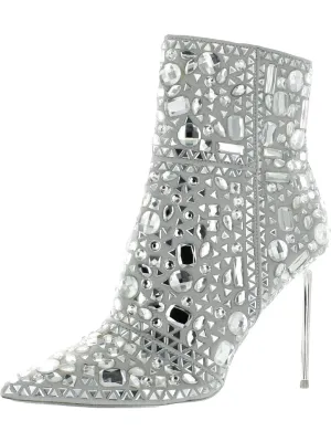 Crystalle Womens Glass Pointed Toe Mid-Calf Boots