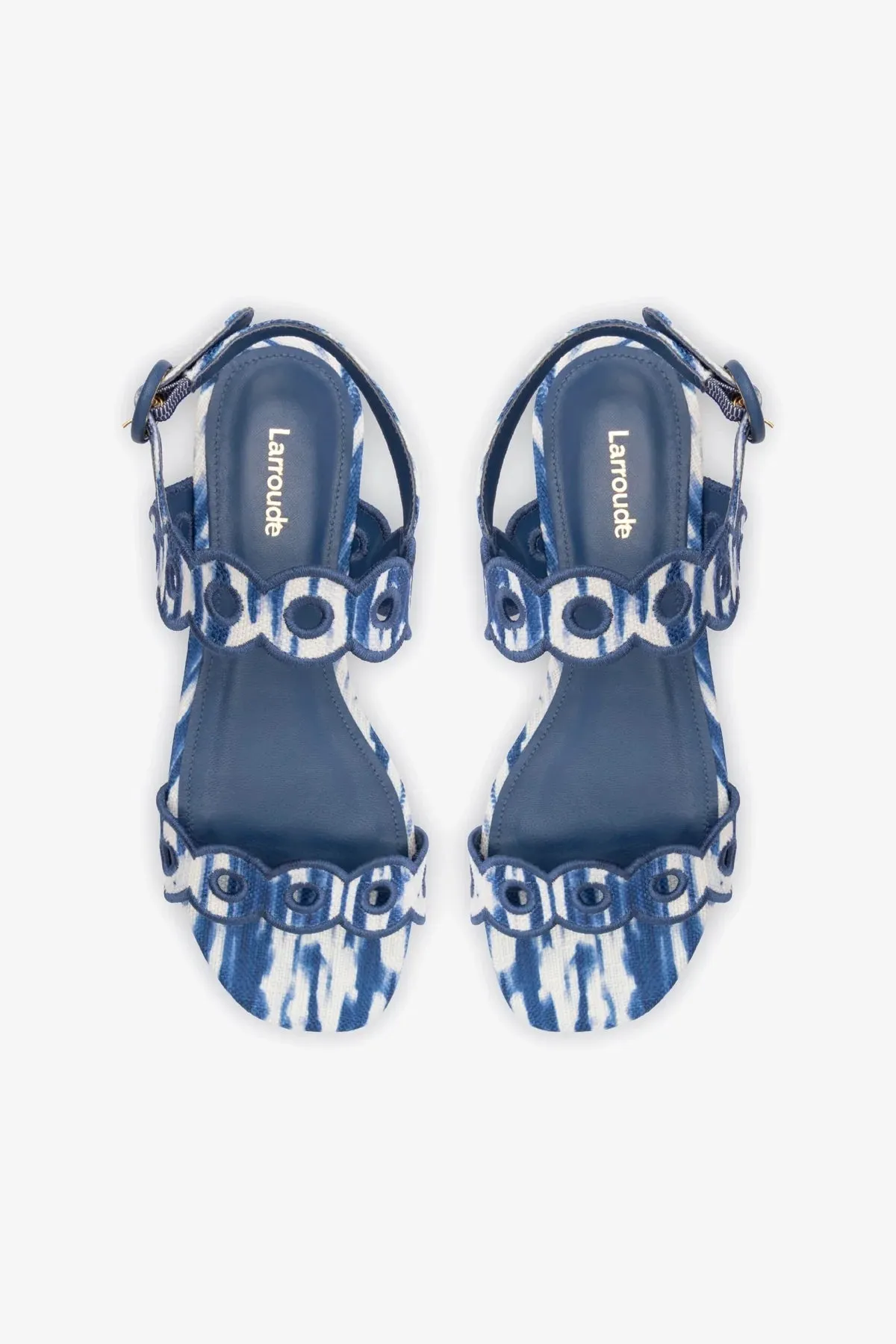 Florence Broderie Flat Sandal In Tie Dye Blue Raffia