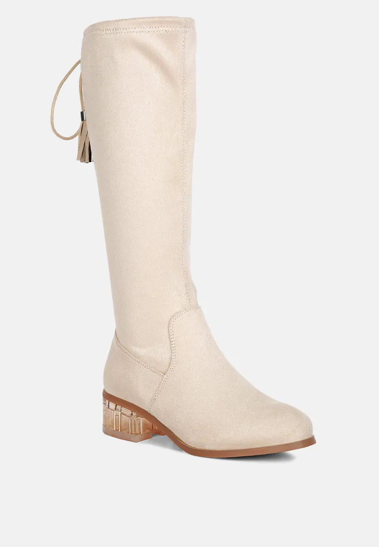 francesca tassels detail short heel calf boot