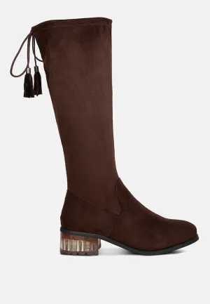 francesca tassels detail short heel calf boot