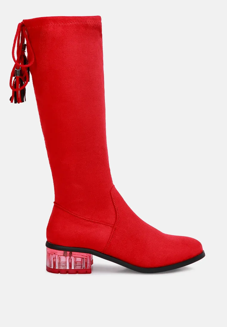 francesca tassels detail short heel calf boot