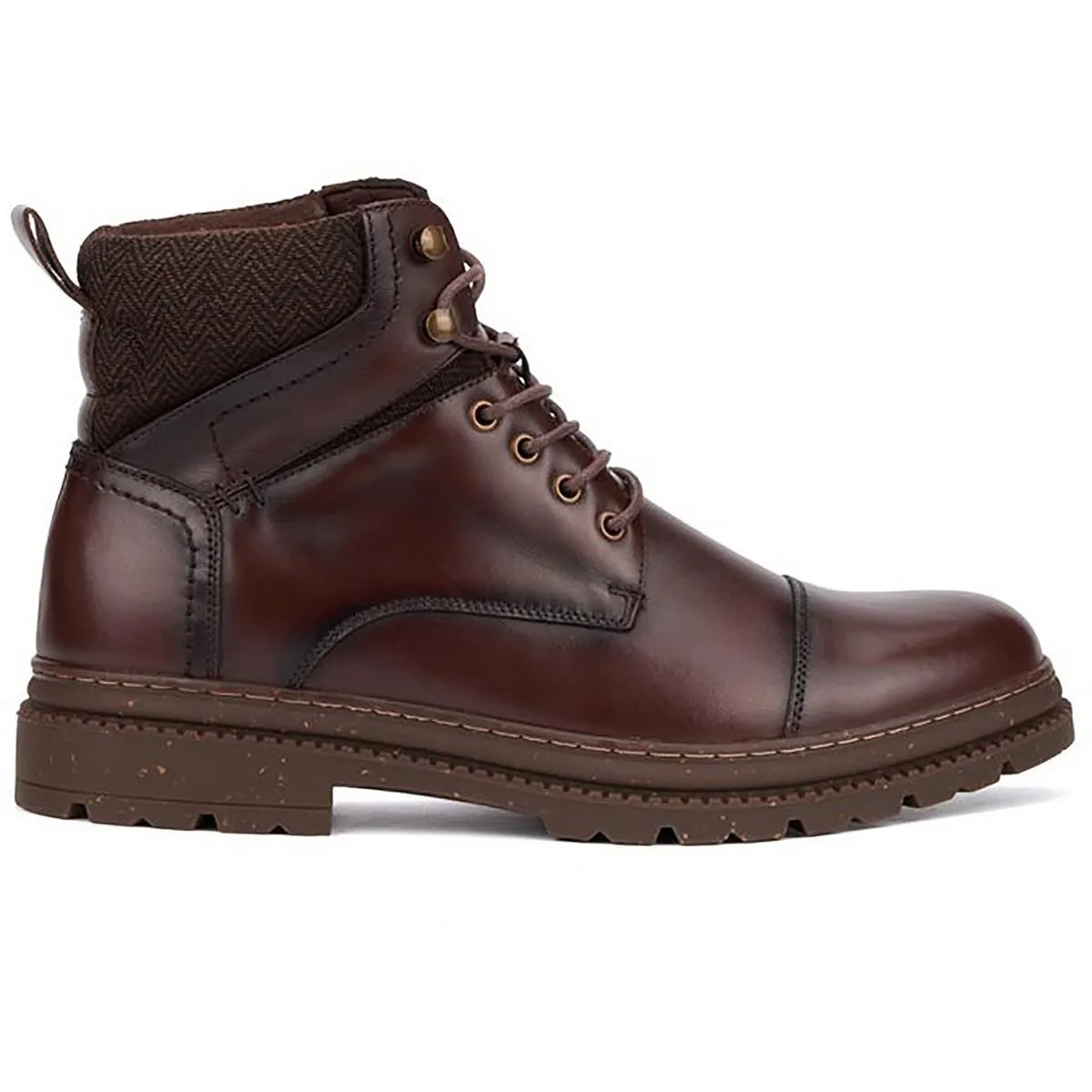 Glenn Mens Lugged Sole Leather Combat & Lace-Up Boots