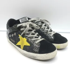 Golden Goose Superstar Glitter Sneakers Black Croc-Print Patent Leather Size 38