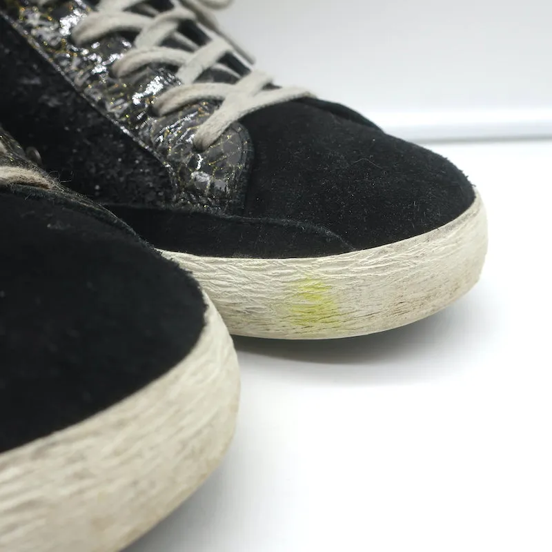 Golden Goose Superstar Glitter Sneakers Black Croc-Print Patent Leather Size 38