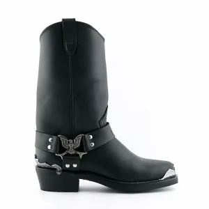 Grinders Mens Black Cowboy Biker Boots- Eagle Hi