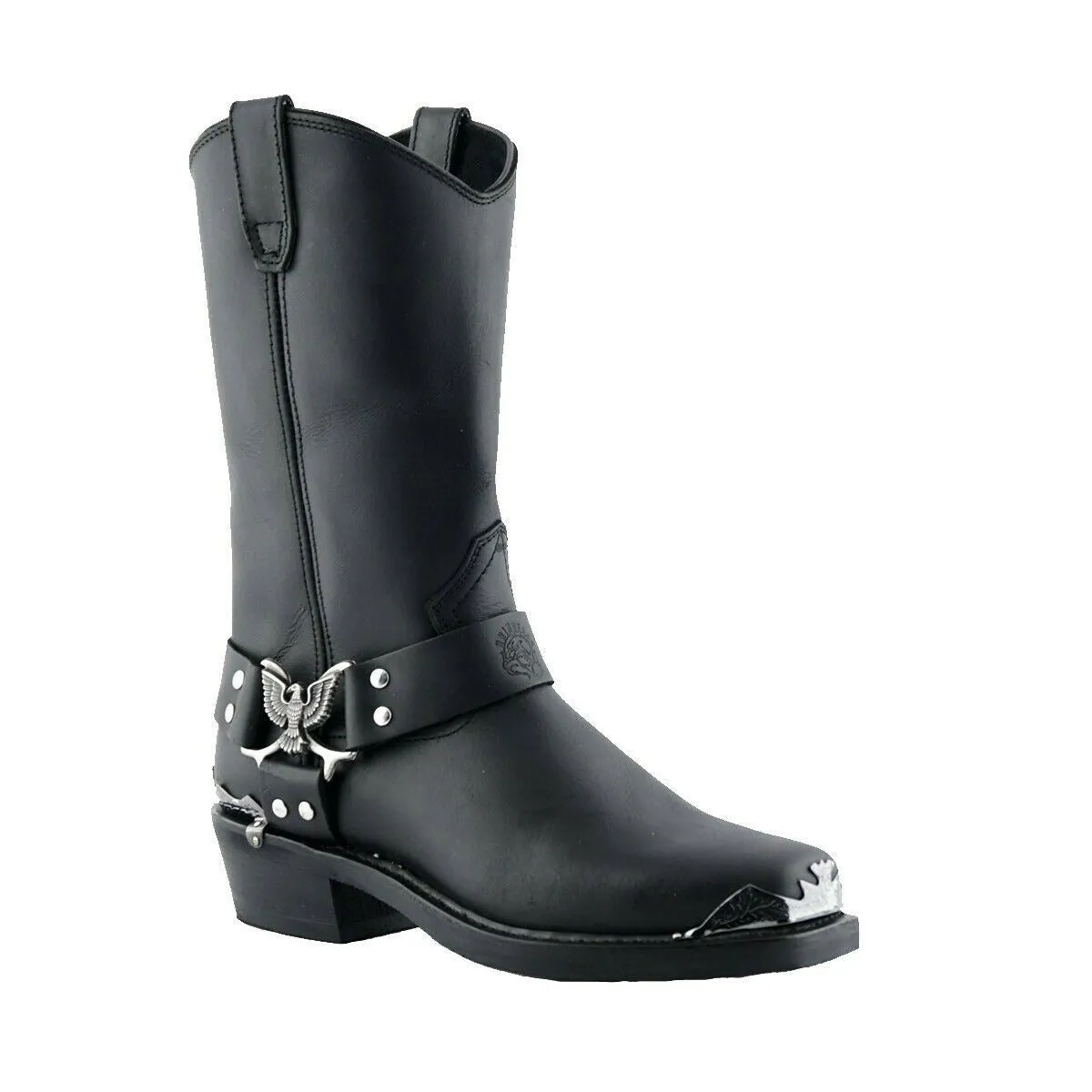 Grinders Mens Black Cowboy Biker Boots- Eagle Hi