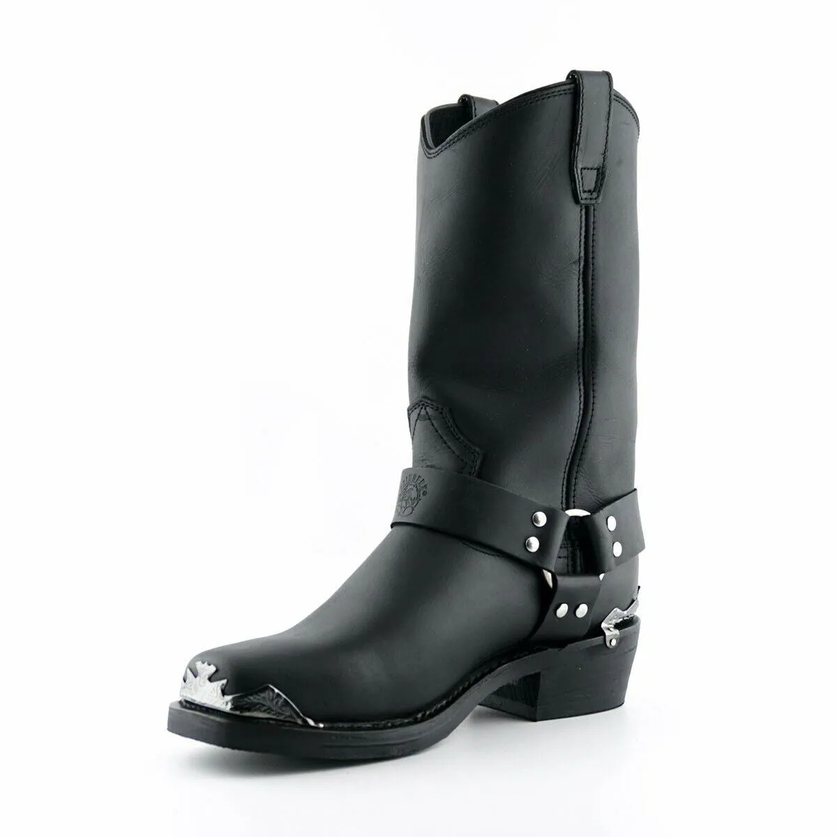 Grinders Mens Black Cowboy Biker Boots- Eagle Hi