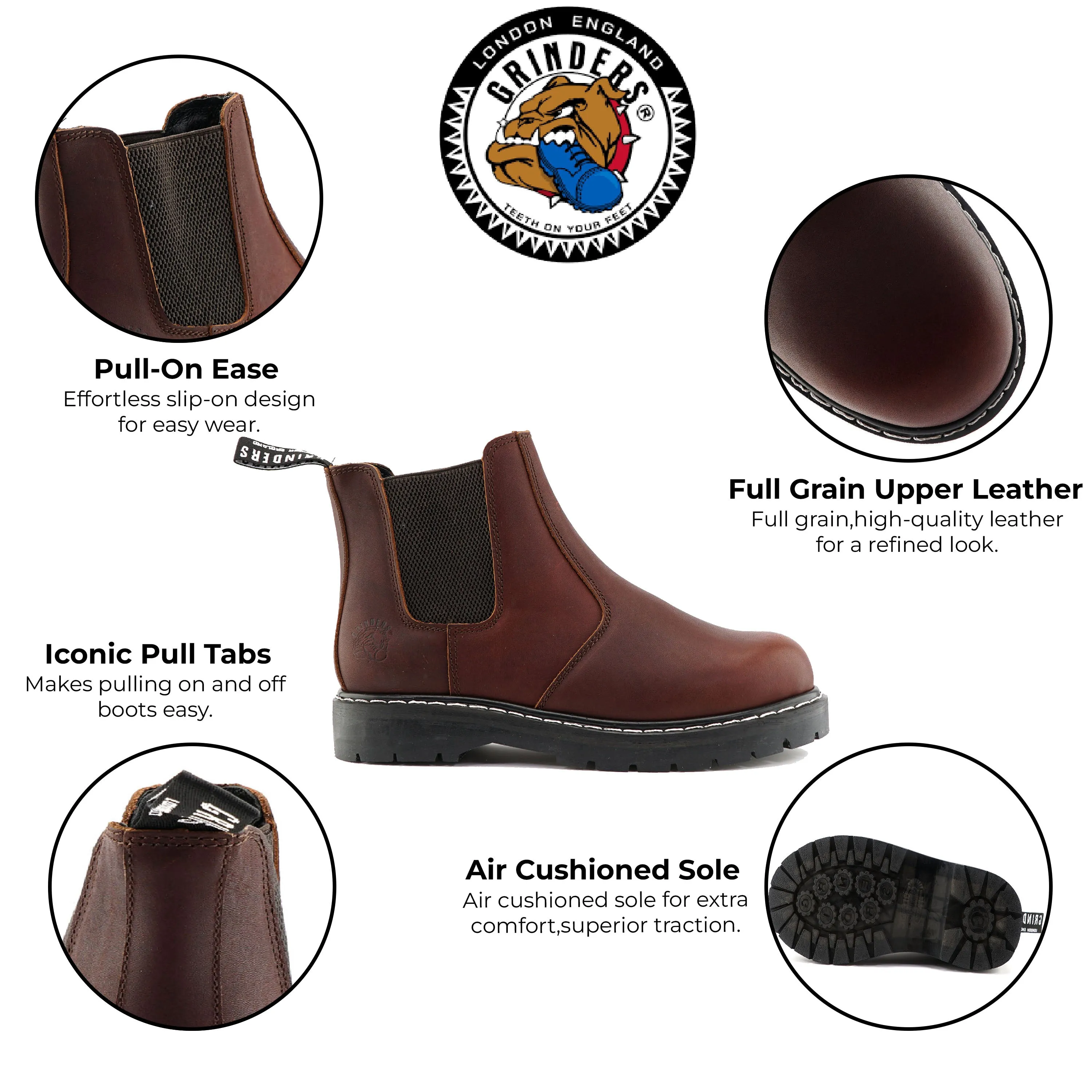 Grinders Unisex Wine  Leather Ankle Slip On Boots - Chelsea ACS