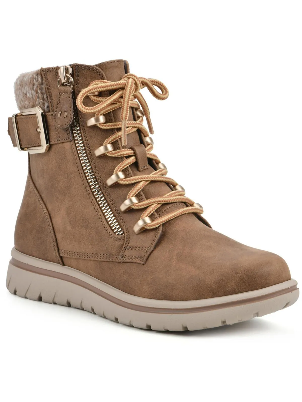 HEARTEN  Womens Faux Leather Combat & Lace-Up Boots