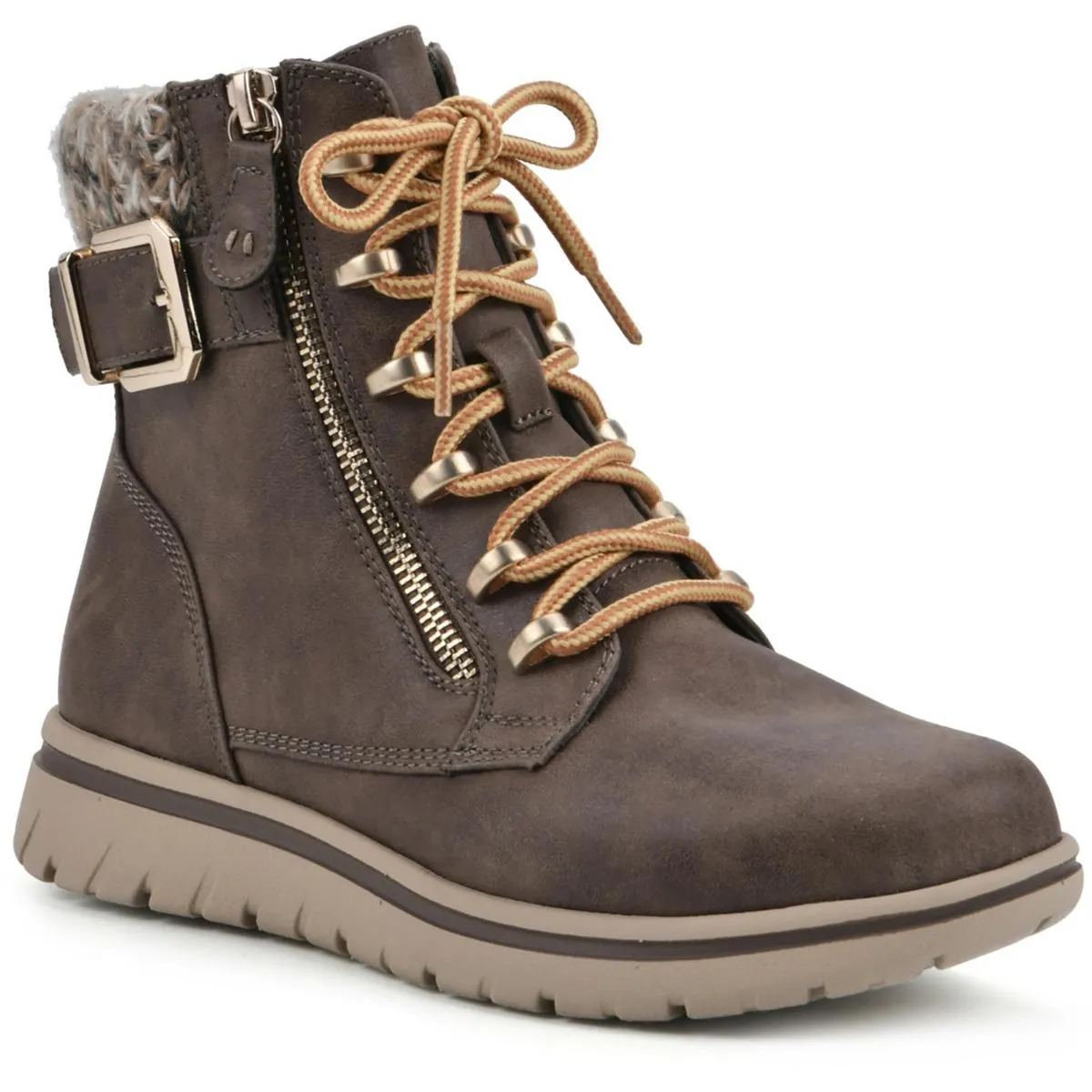 HEARTEN  Womens Faux Leather Combat & Lace-Up Boots
