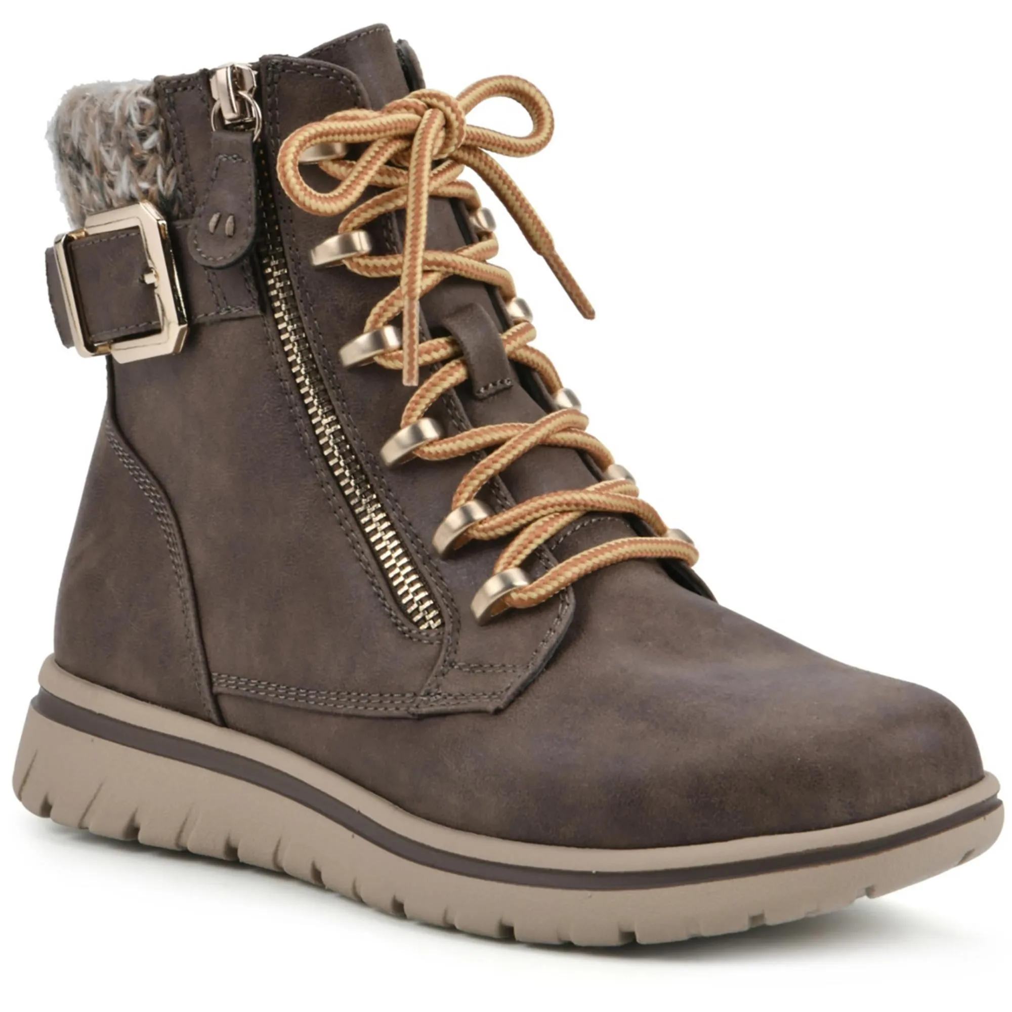 HEARTEN  Womens Faux Leather Combat & Lace-Up Boots