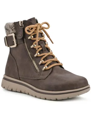HEARTEN  Womens Faux Leather Combat & Lace-Up Boots