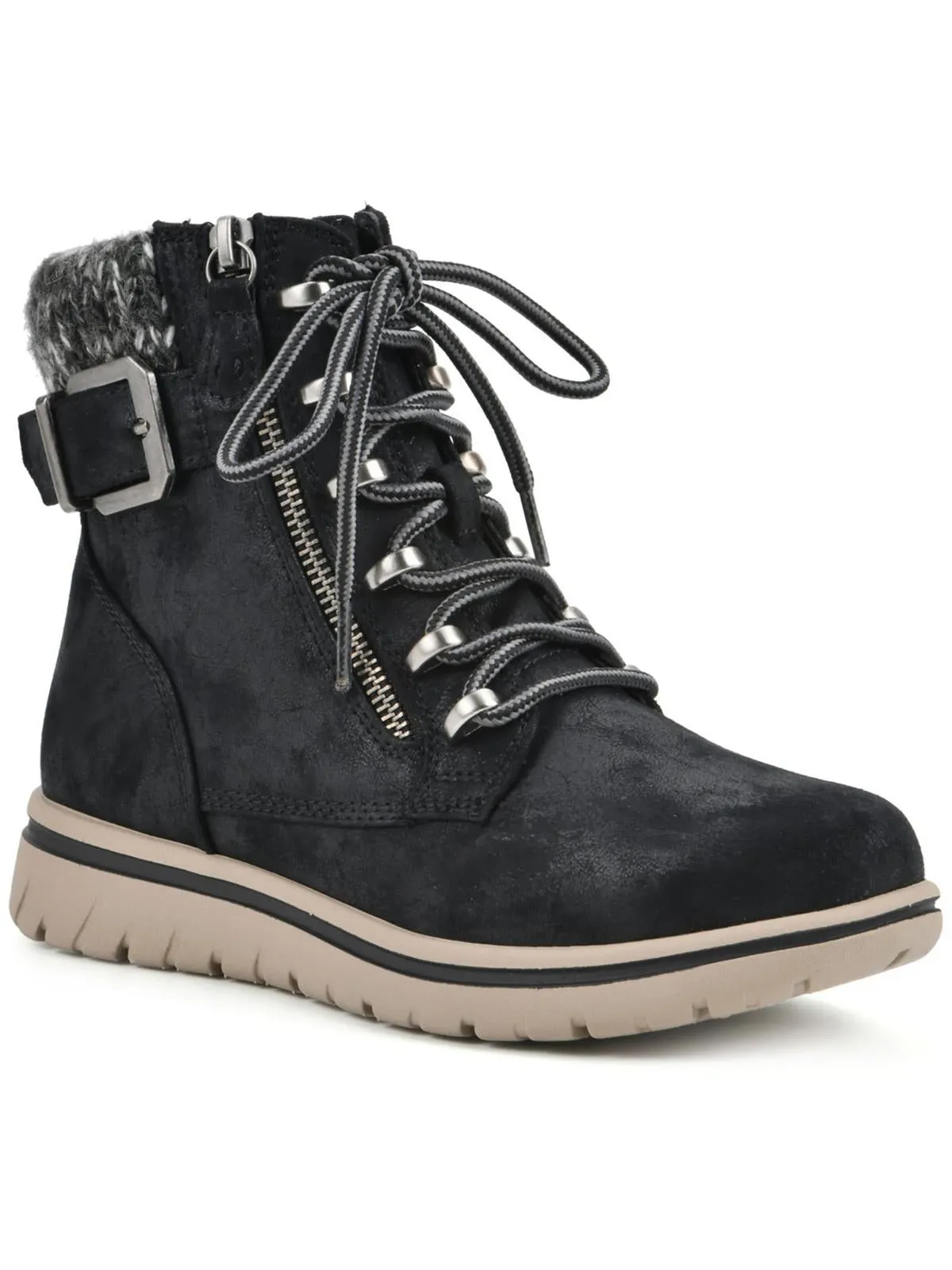 HEARTEN  Womens Faux Leather Combat & Lace-Up Boots
