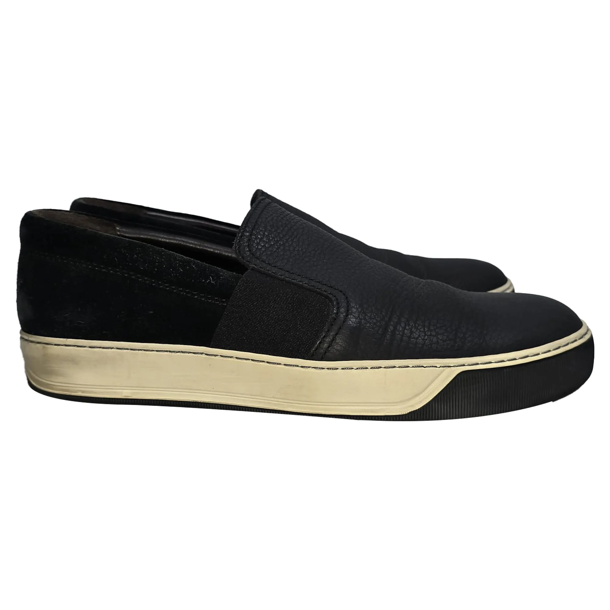 Lanvin Slip-On Sneakers in Black Leather and Suede
