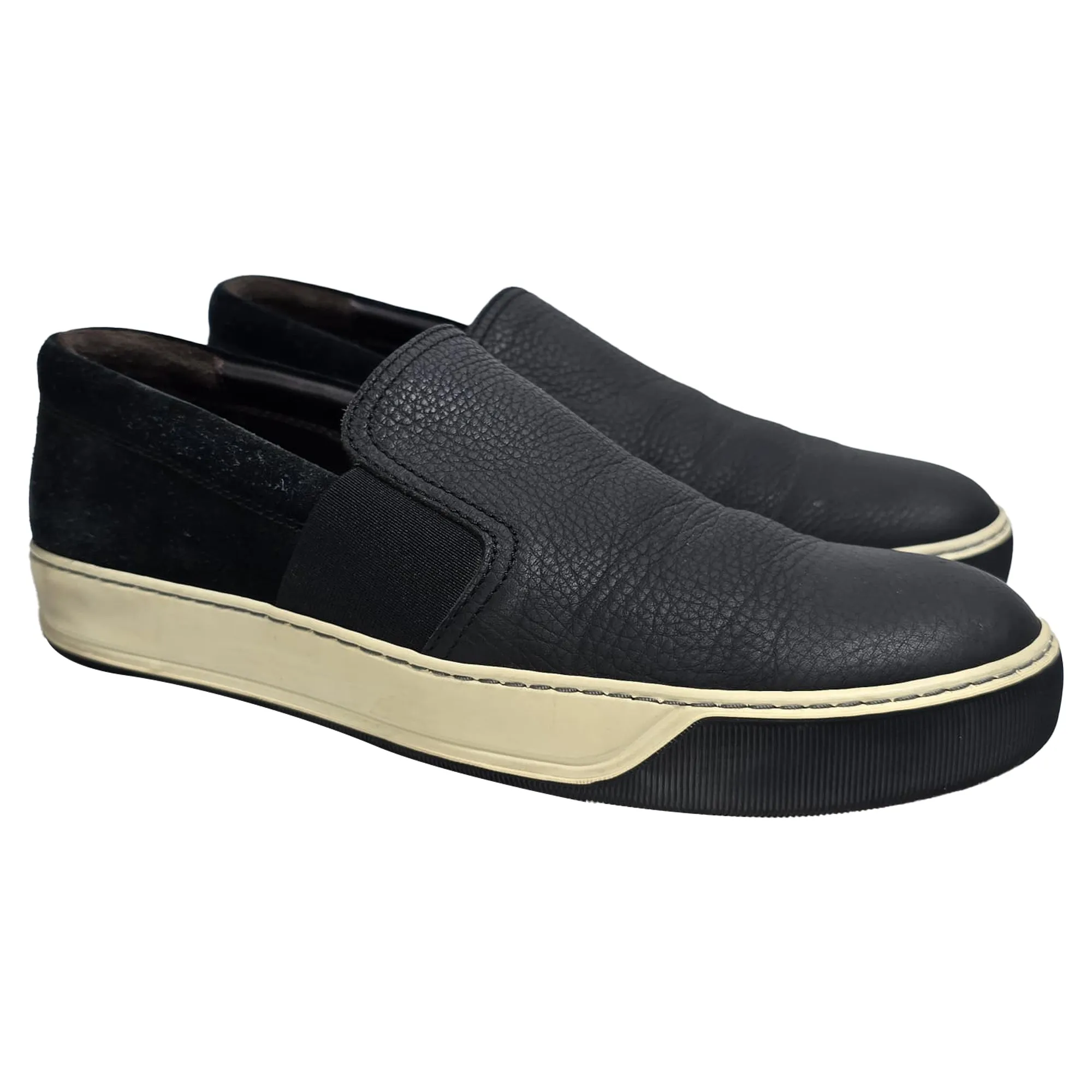 Lanvin Slip-On Sneakers in Black Leather and Suede