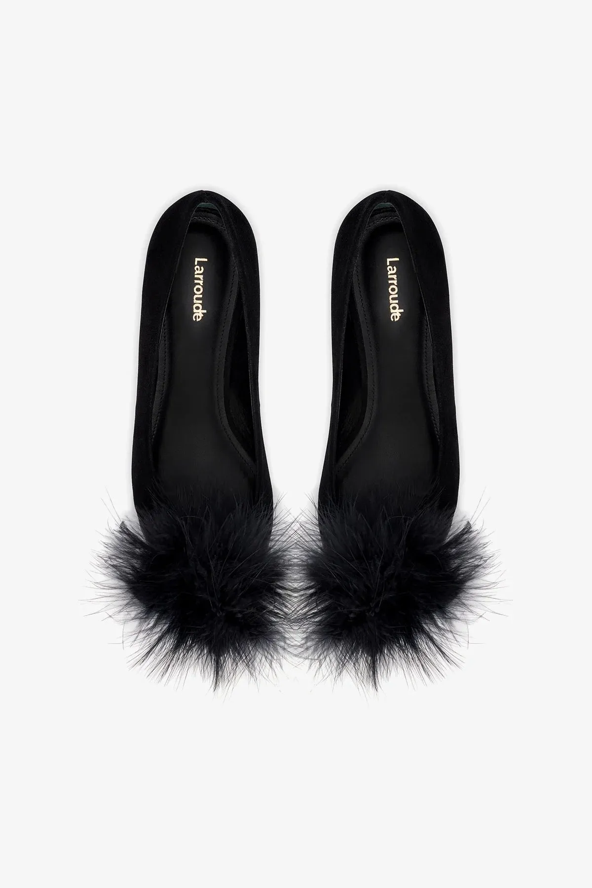Lee Pompom Flat In Black Suede