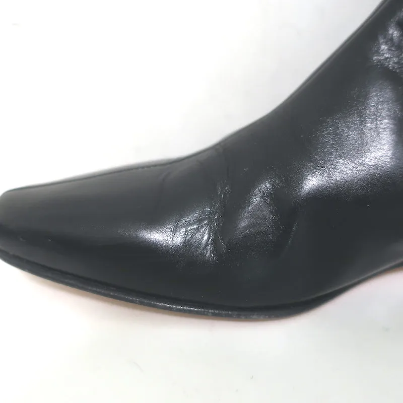 Manolo Blahnik Knee High Flat Boots Black Leather Size 37