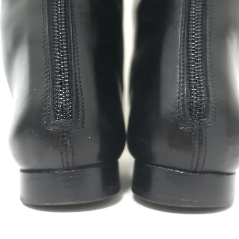 Manolo Blahnik Knee High Flat Boots Black Leather Size 37