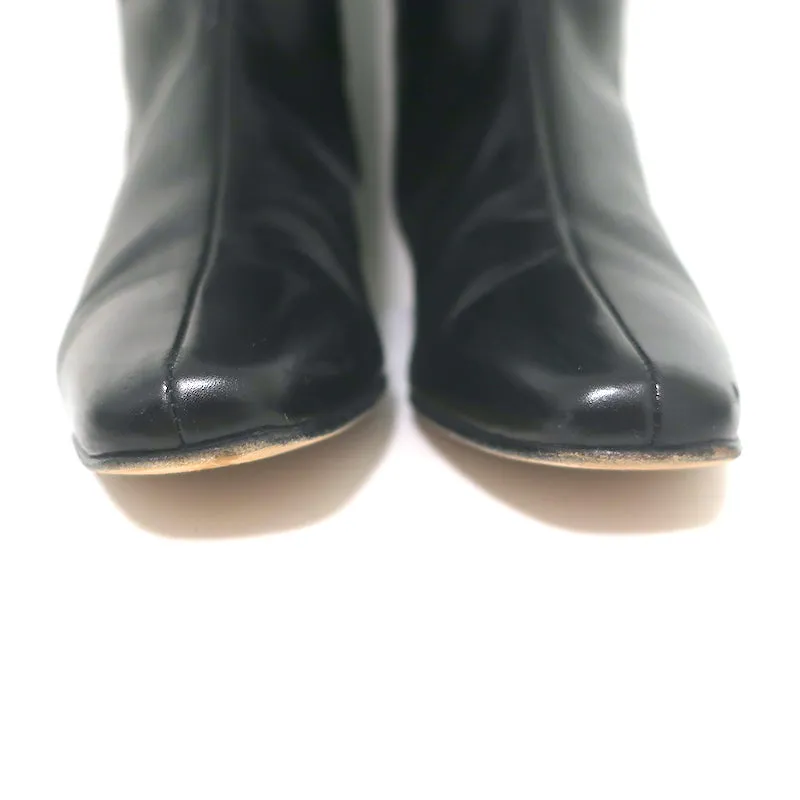 Manolo Blahnik Knee High Flat Boots Black Leather Size 37