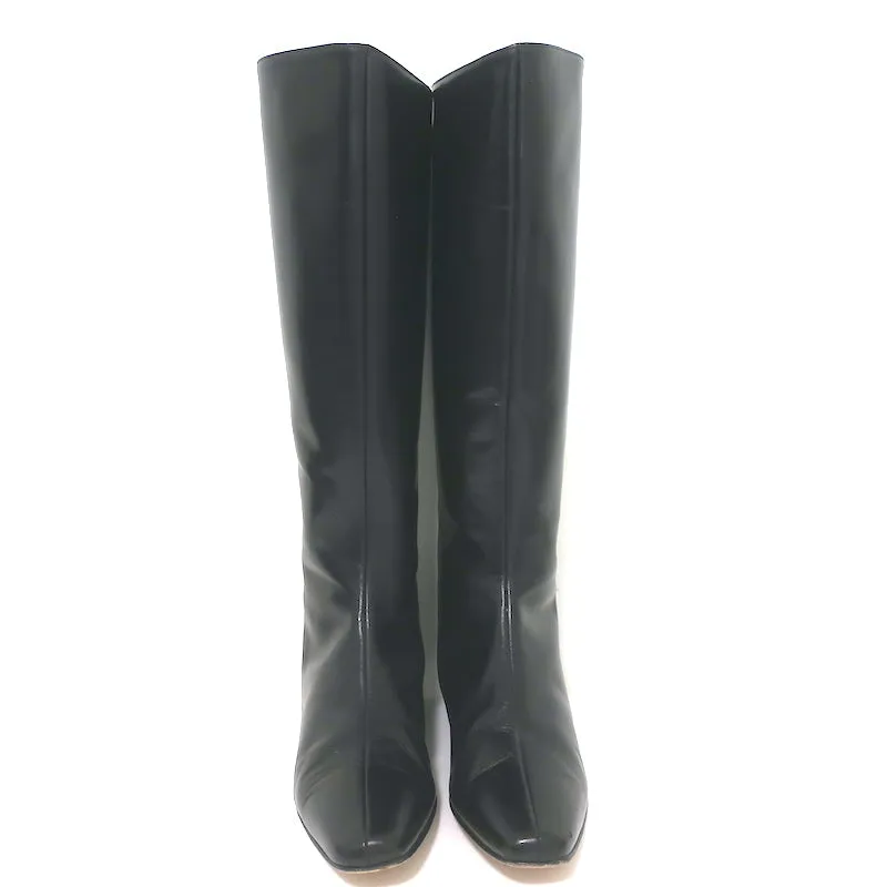 Manolo Blahnik Knee High Flat Boots Black Leather Size 37