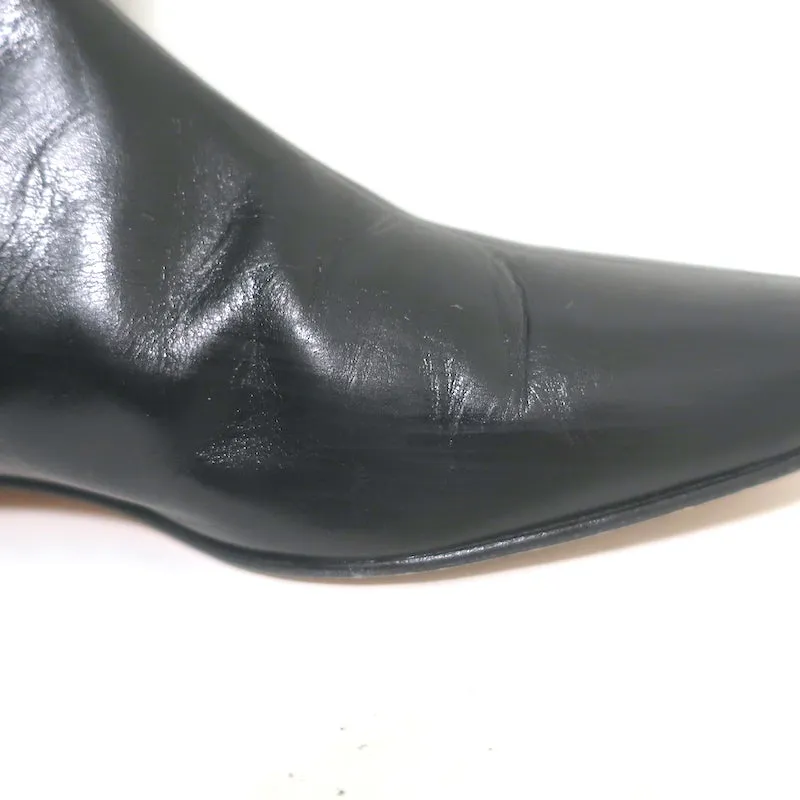 Manolo Blahnik Knee High Flat Boots Black Leather Size 37