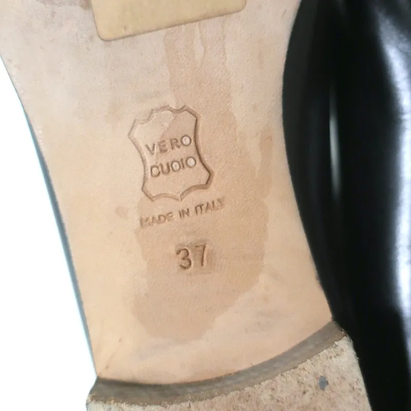 Manolo Blahnik Knee High Flat Boots Black Leather Size 37