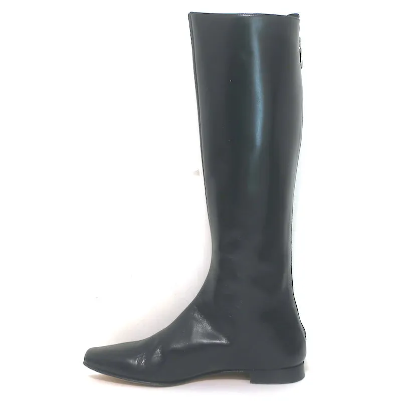 Manolo Blahnik Knee High Flat Boots Black Leather Size 37