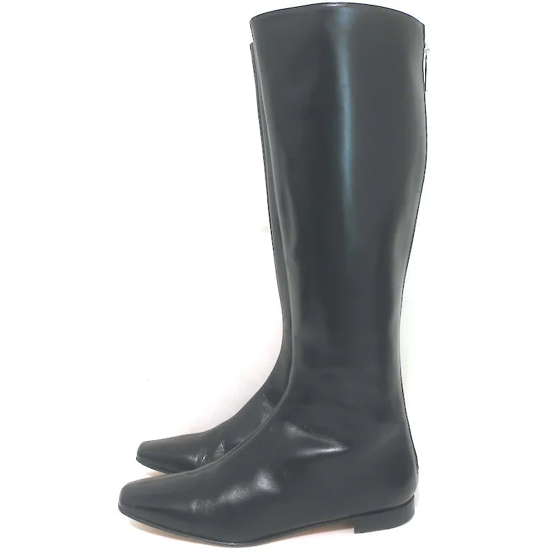 Manolo Blahnik Knee High Flat Boots Black Leather Size 37
