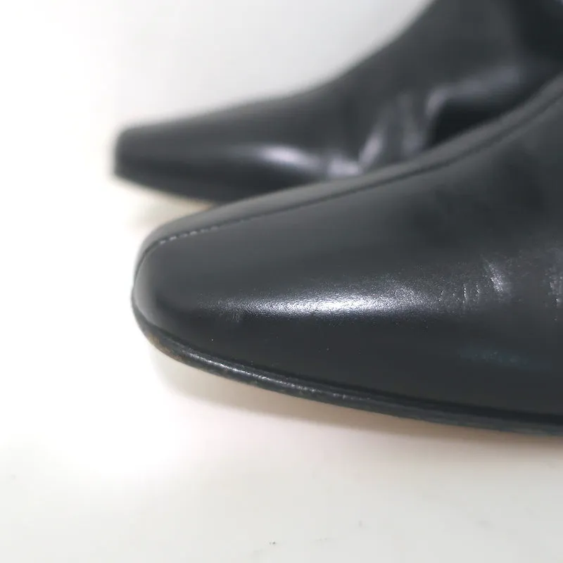 Manolo Blahnik Knee High Flat Boots Black Leather Size 37
