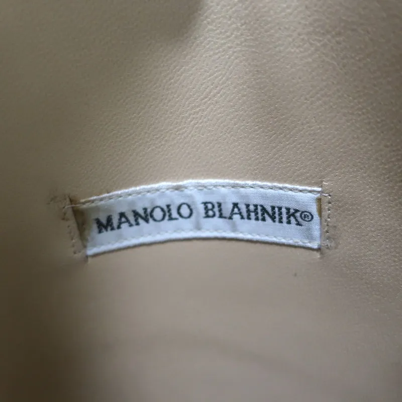 Manolo Blahnik Knee High Flat Boots Black Leather Size 37