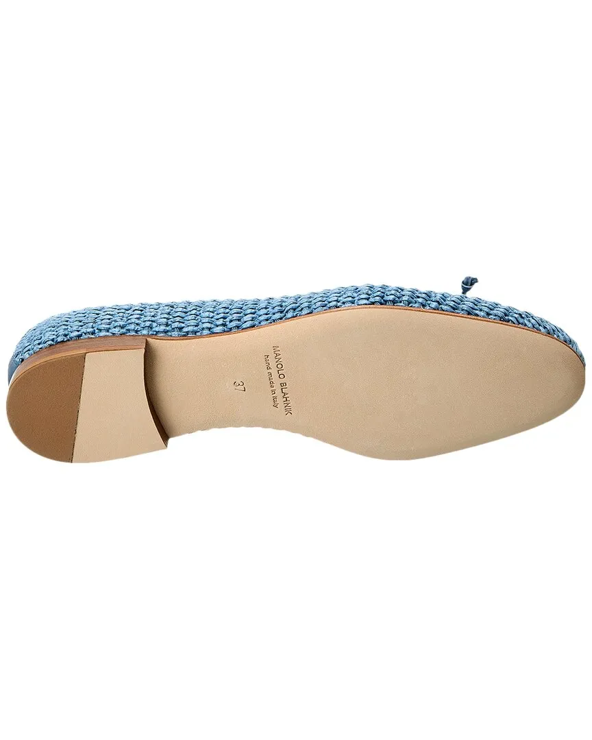 Manolo Blahnik Veralli Raffia & Leather Flat