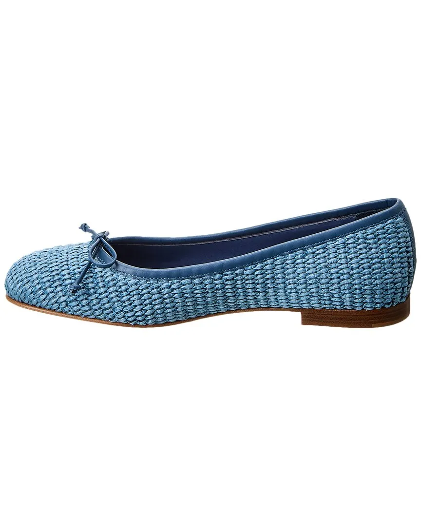 Manolo Blahnik Veralli Raffia & Leather Flat