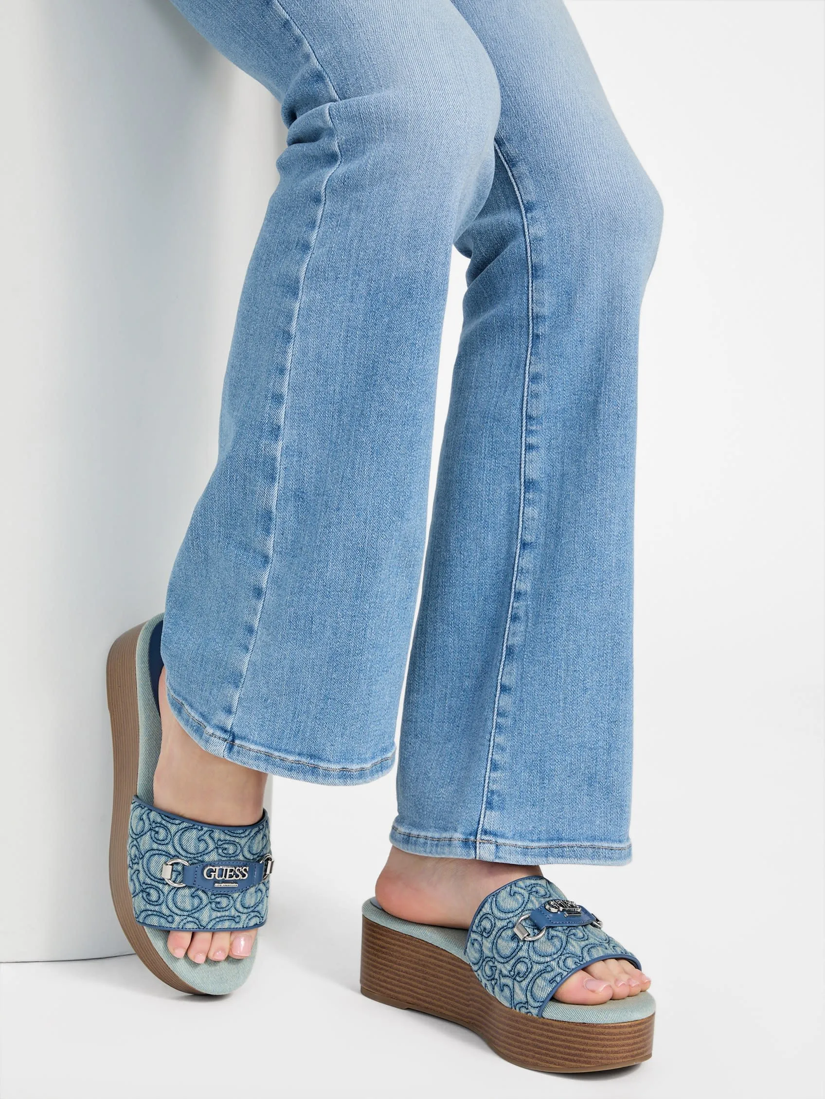 Matties Denim Wooden Platform Sandals