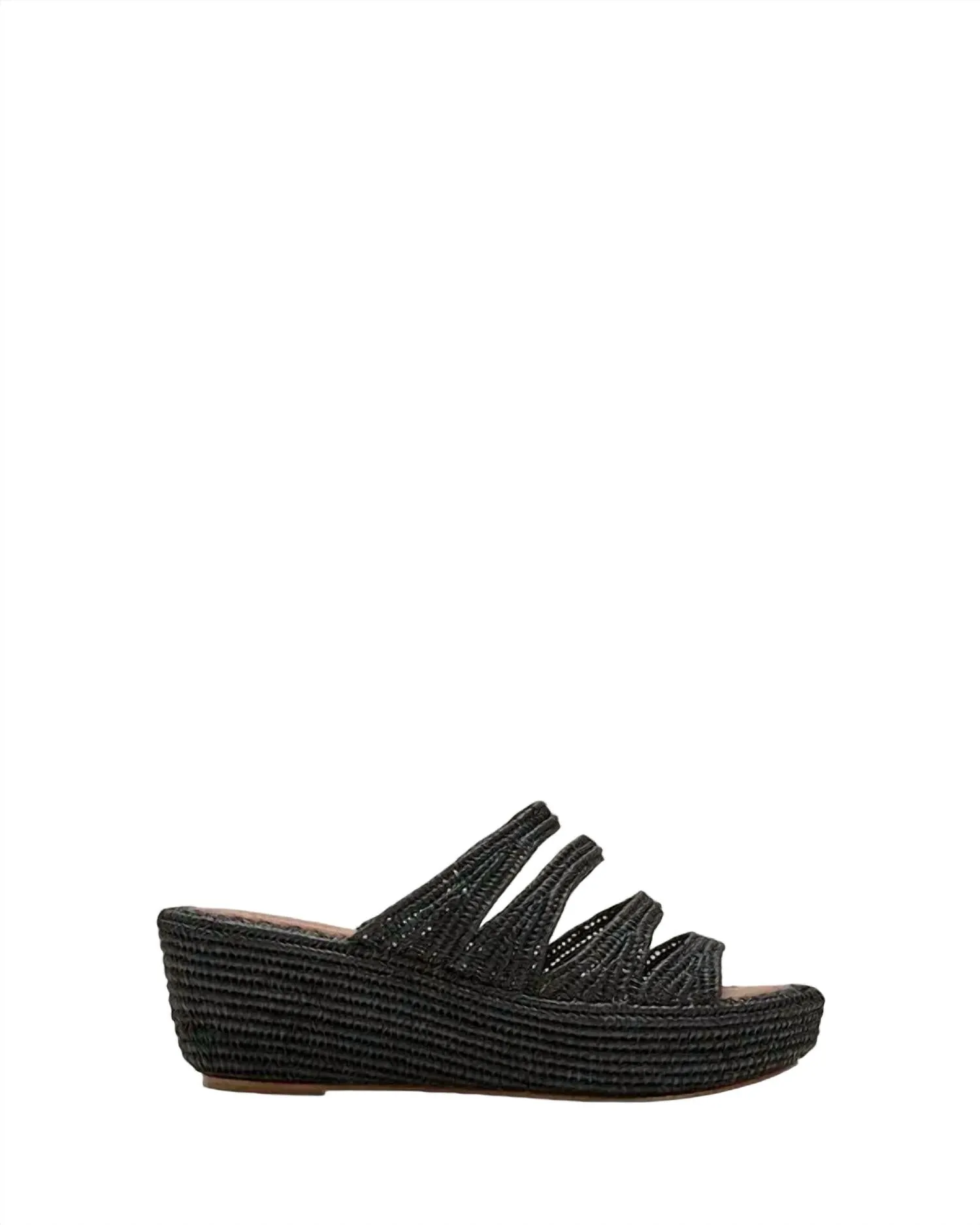 Medi Raffia Wedge Slide Sandals In Black