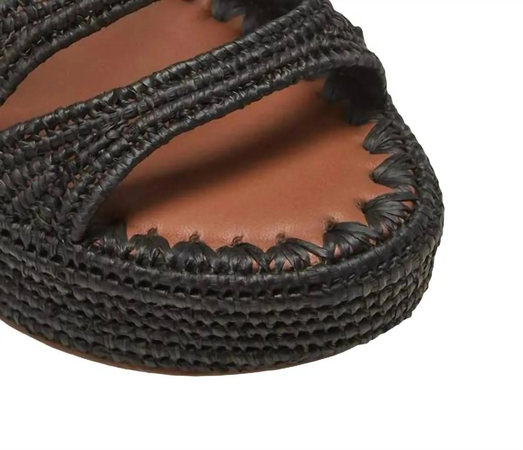 Medi Raffia Wedge Slide Sandals In Black