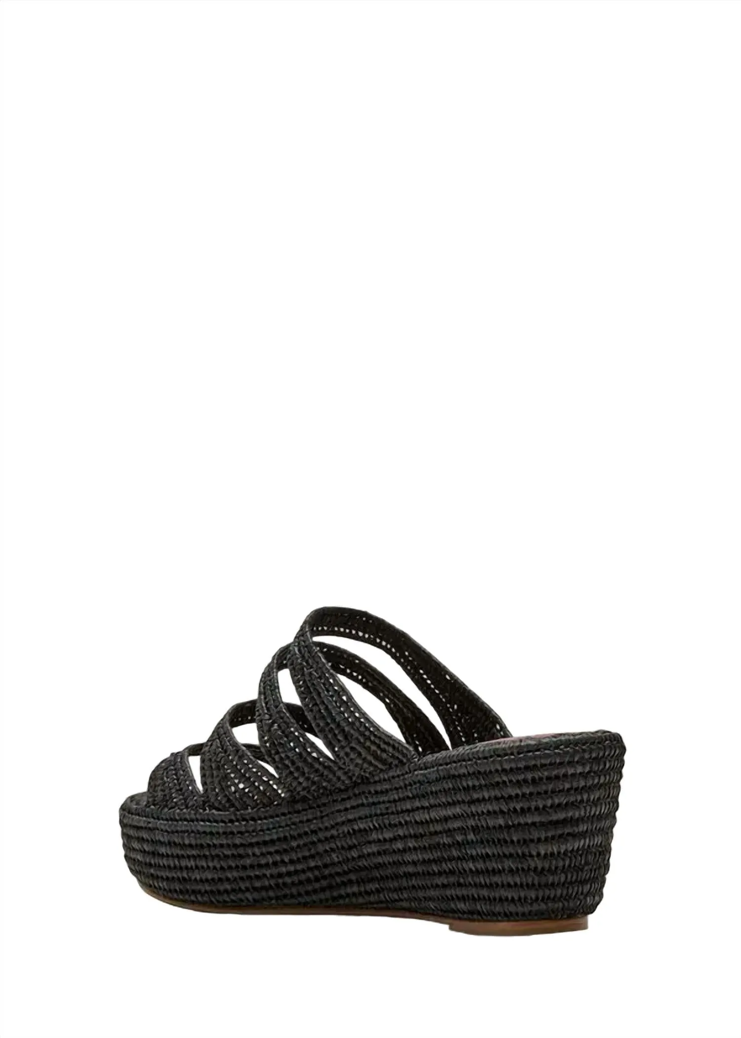 Medi Raffia Wedge Slide Sandals In Black