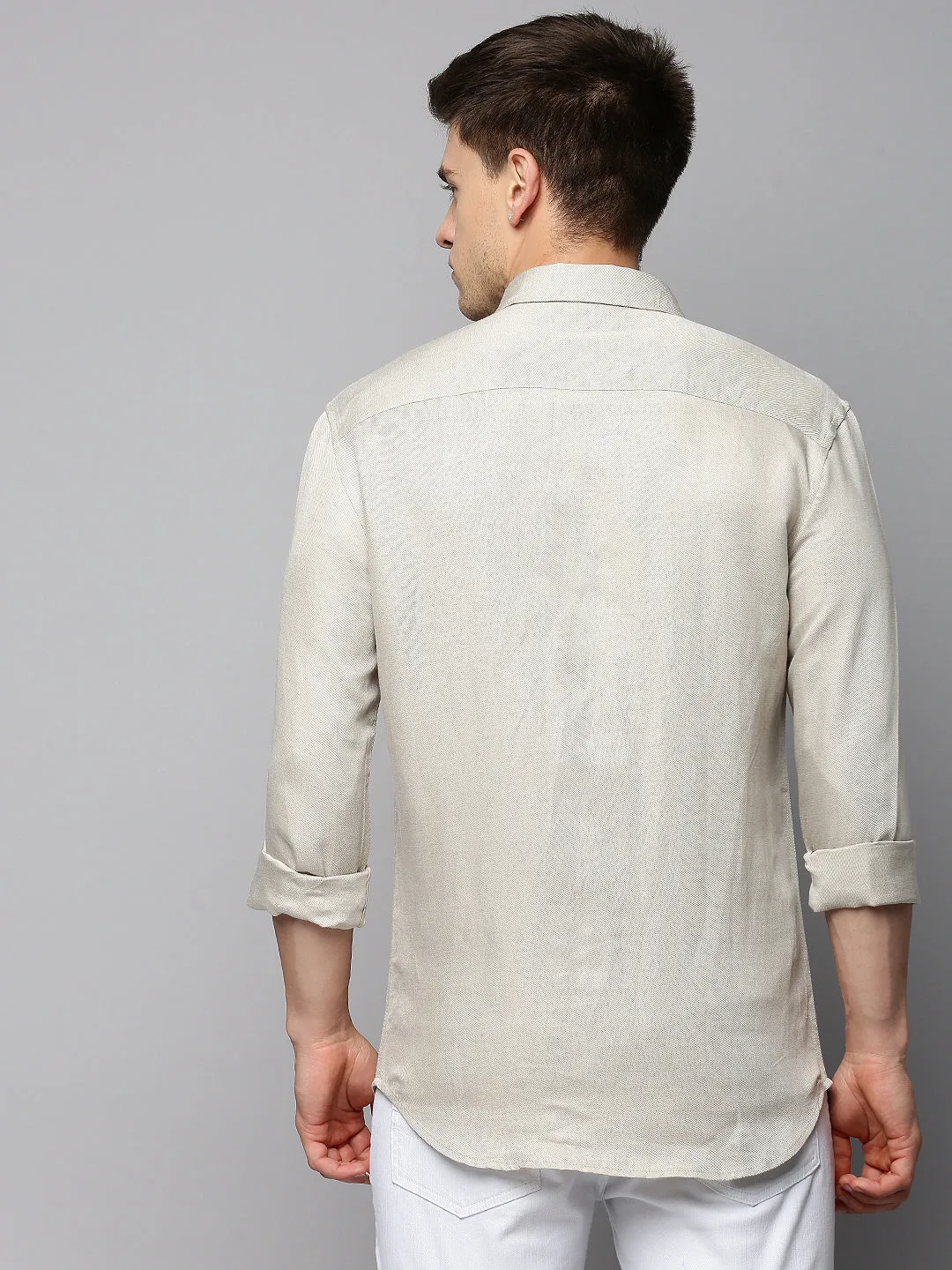Men Beige Spread Collar Comfort Cotton Casual Shirt
