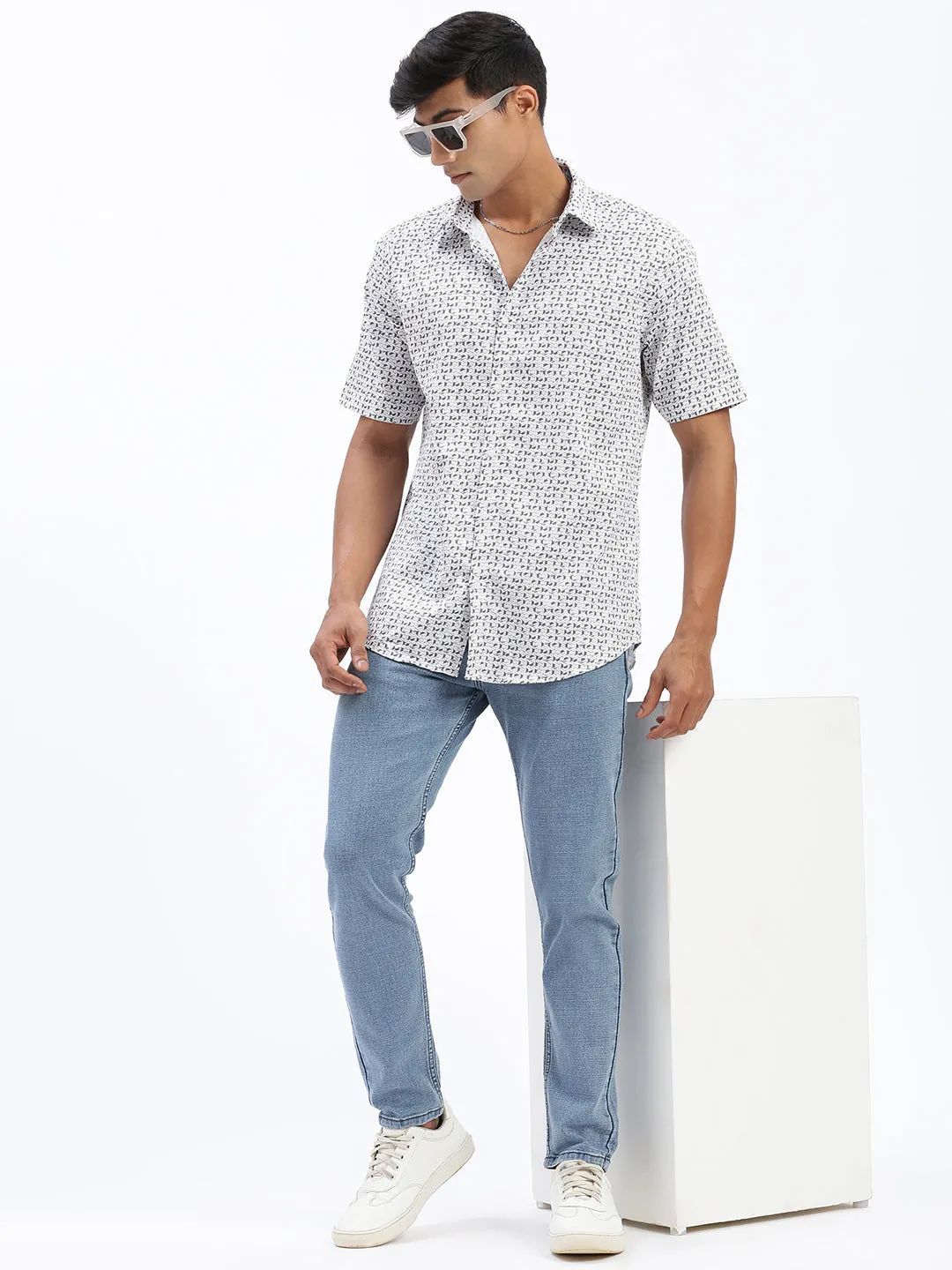 Men Blue Slim Fit Cropped Jeans