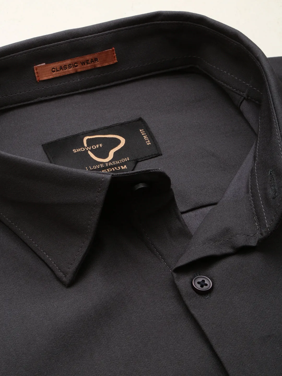 Men Grey Comfort Spread Collar Cotton Casual Shirt