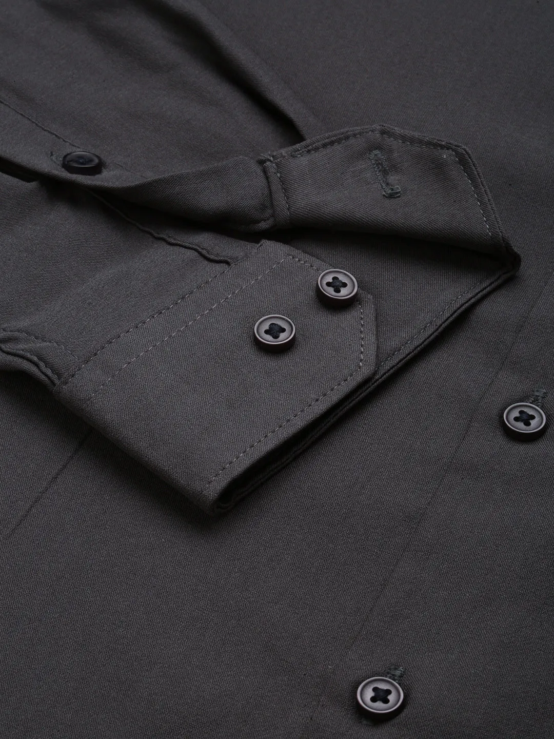 Men Grey Comfort Spread Collar Cotton Casual Shirt