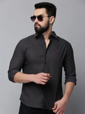 Men Grey Comfort Spread Collar Cotton Casual Shirt
