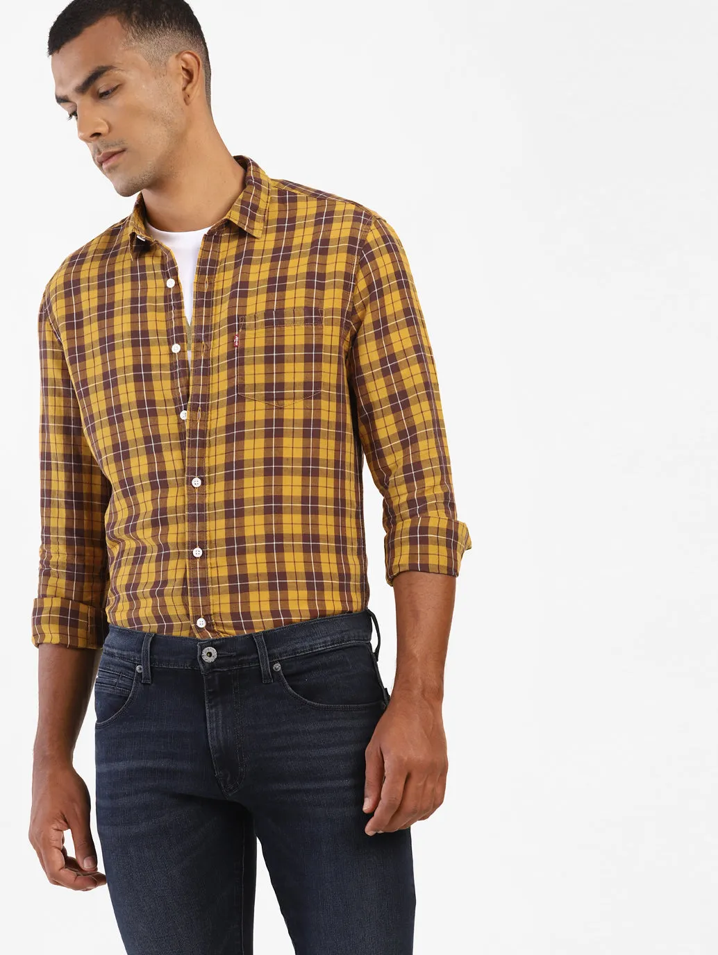 Men's Checkered Spread Collar Shirt