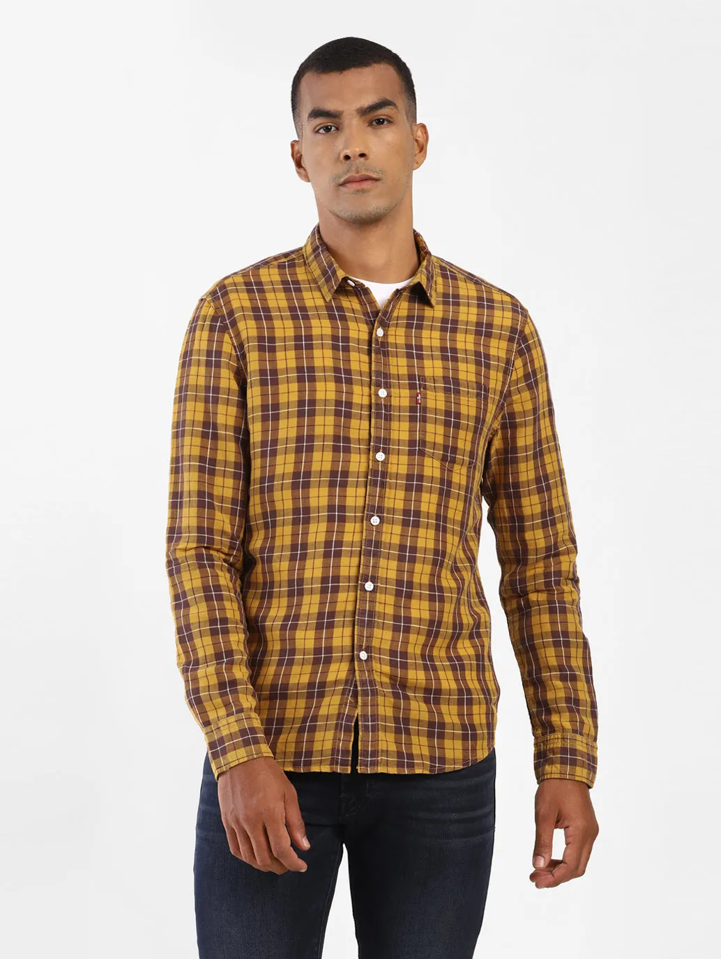 Men's Checkered Spread Collar Shirt