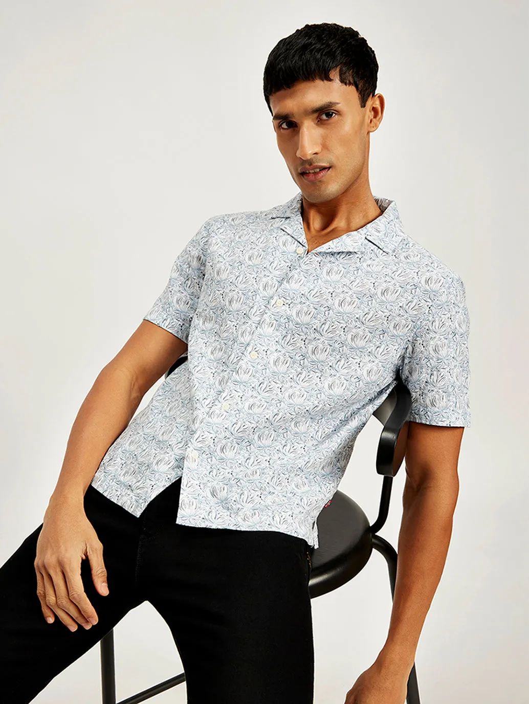 Men's Floral Print Relaxed Fit Camp Shirt